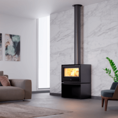 Modern wood stove with pedestal | Woodpecker