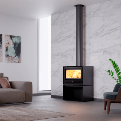 Modern wood stove with pedestal | Woodpecker